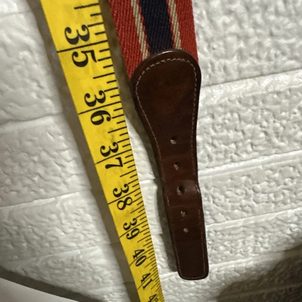Trafalgar Canvas RED NAVY STRIPED Leather Vintage 1980s USA Belt Unisex